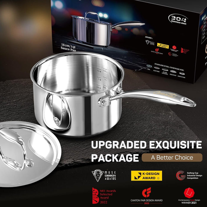 Stainless Steel Sauce Pan with Lid, 3 qt / 2.84 L — Ciwete (view 7)