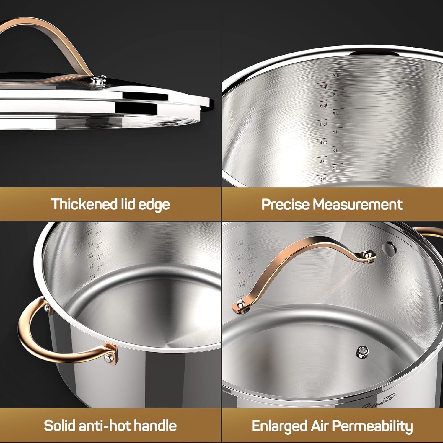 Stainless Steel Stock Pot with Lid, 8 qt / 7.57 L — Ciwete (view 7)