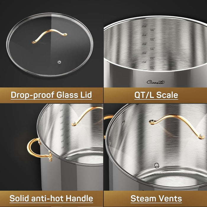 Stainless Steel Stock Pot with Lid, 20 qt / 18.93 L — Ciwete (view 7)