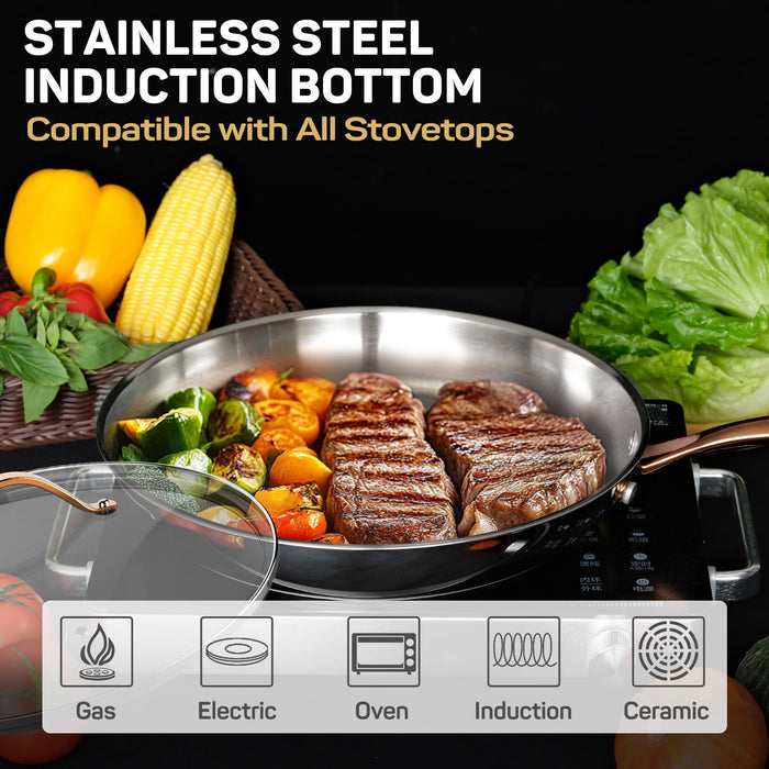 Stainless Steel Frying Pan with Lid, 12 in — Ciwete (view 7)