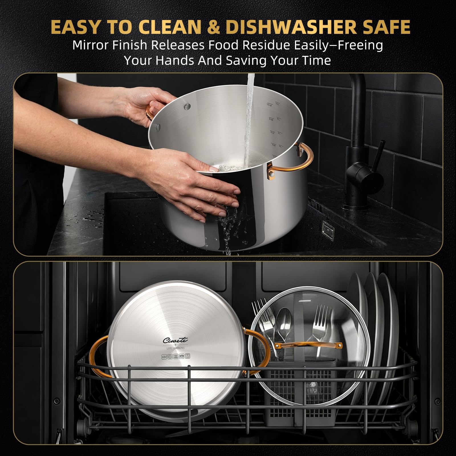 Stainless Steel Stock Pot with Lid, 12 qt / 11.36 L — Ciwete (view 7)