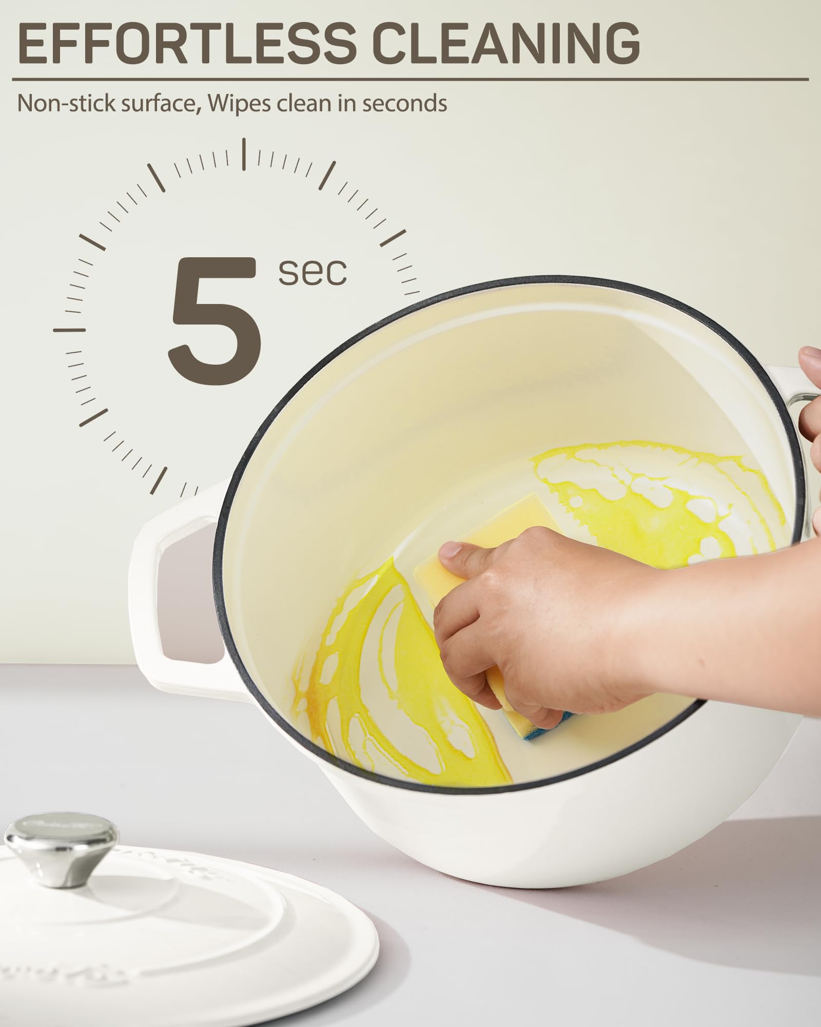 Enameled Cast Iron Dutch Oven, 6 qt / 5.68 L, Cream White — Ciwete (view 8)