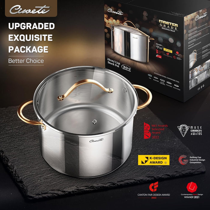 Stainless Steel Stock Pot with Lid, 12 qt / 11.36 L — Ciwete (view 9)